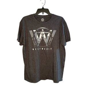 West World Tee T-shirt Men's size Large Short Sleeve Gray Logo on Front HBO TV